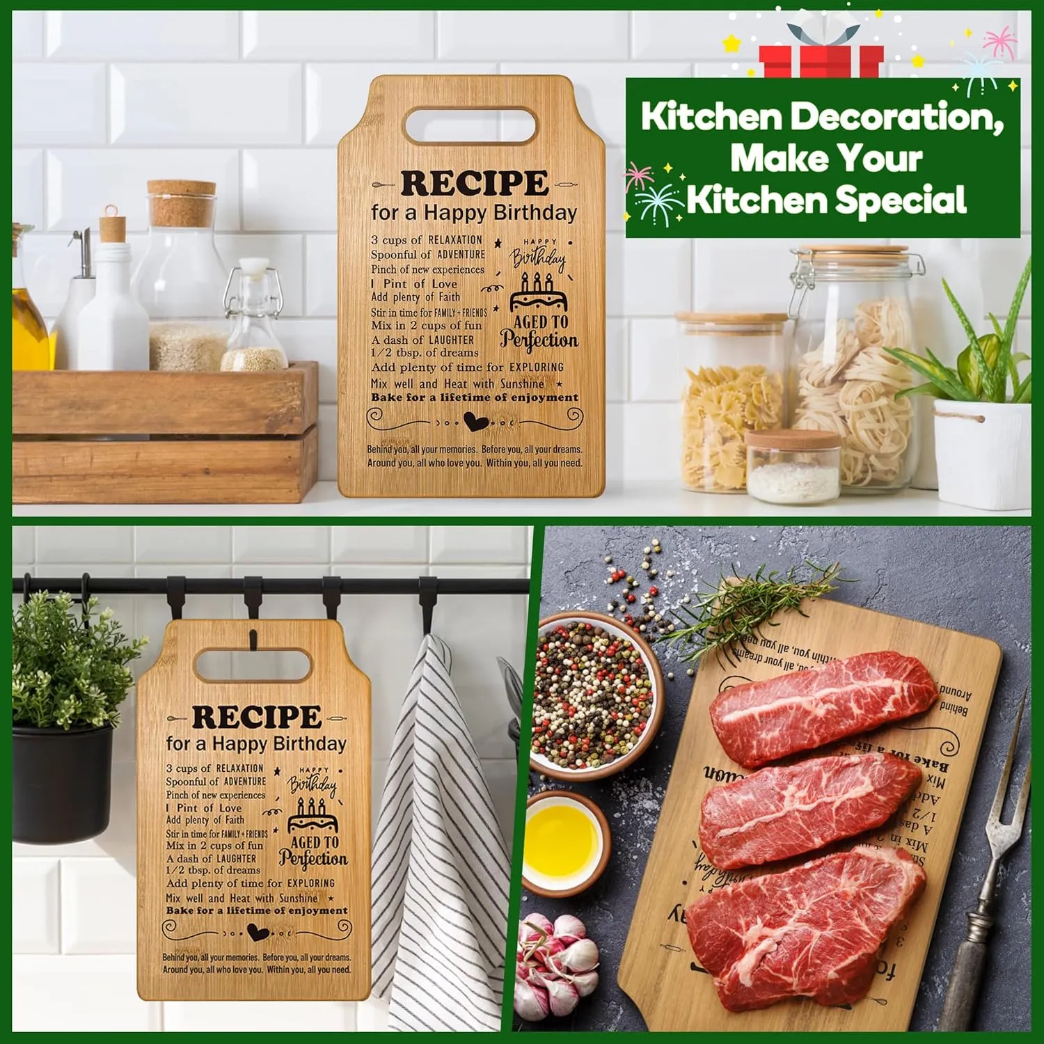 Birthday Gifts for Her & Him - Decoration Ideas, Years Old Gift Baskets for Boyfriend, Girlfriend & Best Friend - Happy Birthday Recipe Cutting Board