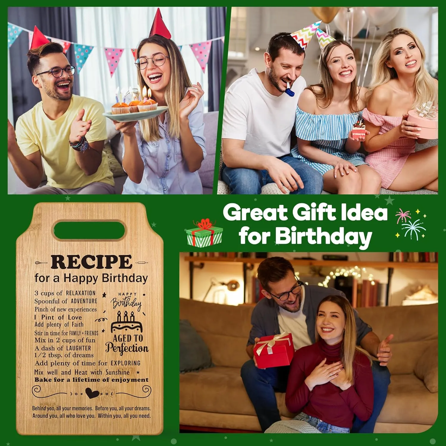Birthday Gifts for Her & Him - Decoration Ideas, Years Old Gift Baskets for Boyfriend, Girlfriend & Best Friend - Happy Birthday Recipe Cutting Board