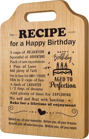 Birthday Gifts for Her & Him - Decoration Ideas, Years Old Gift Baskets for Boyfriend, Girlfriend & Best Friend - Happy Birthday Recipe Cutting Board