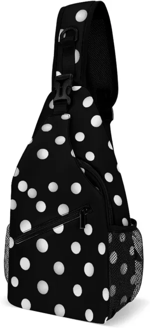 Black White Polka Dots Crossbody Sling Bag for Women Men Sling Backpack Travel Chest Bag Pack Man Purse Shoulder Bags Daypack for Travel Hiking Cycling