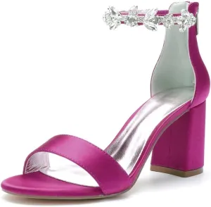 Block Heel Wedding Sandals Open Toe Rhinestones Heeled Sandal Shoes Women Bridal Heels