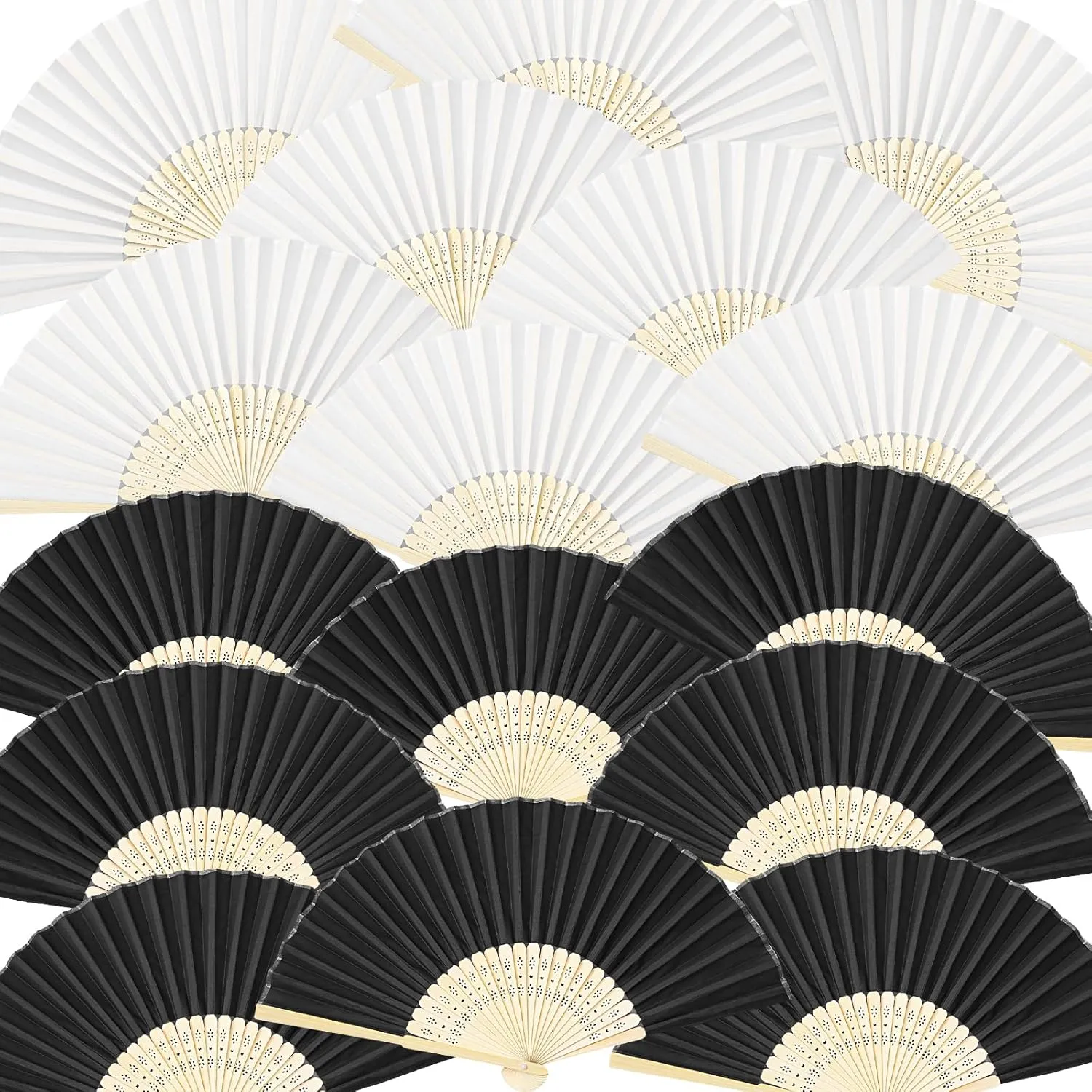Blulu 40 Pcs Folding Hand Fans for Line Dancing Bulk Silk Bamboo Popping Clapping Fans for Line Dancing Boots On The Ground for Women Foldable Summer Beach Wedding Gifts (Black White)