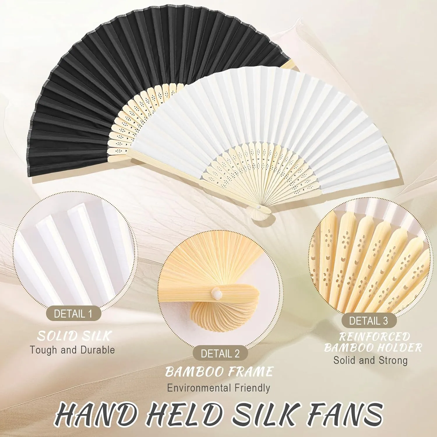 Blulu 40 Pcs Folding Hand Fans for Line Dancing Bulk Silk Bamboo Popping Clapping Fans for Line Dancing Boots On The Ground for Women Foldable Summer Beach Wedding Gifts (Black White)