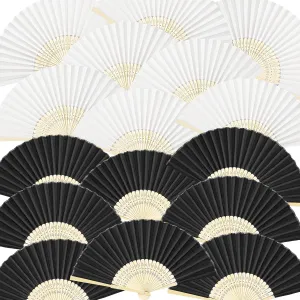 Blulu 40 Pcs Folding Hand Fans for Line Dancing Bulk Silk Bamboo Popping Clapping Fans for Line Dancing Boots On The Ground for Women Foldable Summer Beach Wedding Gifts (Black White)