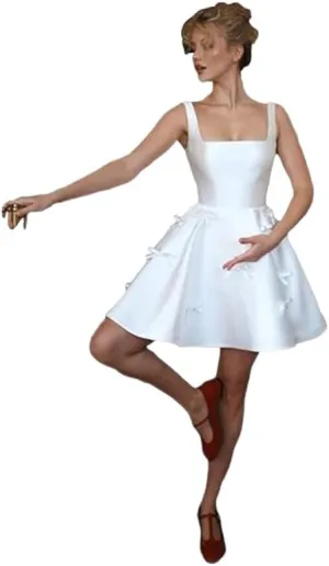 Boho Short Wedding Dresses for Bride with Bow Satin A-Line Bridal Shower Dress Mini Homecoming Dresses