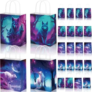 Bolsome 16Pcs Wolf Party Paper Gift Bags Wolf Candy Bags with Handles Wolf Goodie Favor Treat Bags for Wolf Theme Birthday Party Decorations