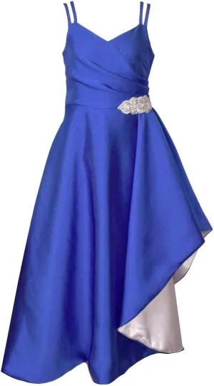 Bonnie Jean Girls 7-16 Ruched Bodice Jewel Waist Asymmetrical Ballgown
