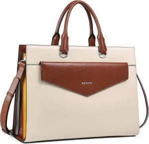 BOSTANTEN Briefcase for Women Laptop Tote 15.6 Inch Genuine Leather Handbag Work Bag Beige