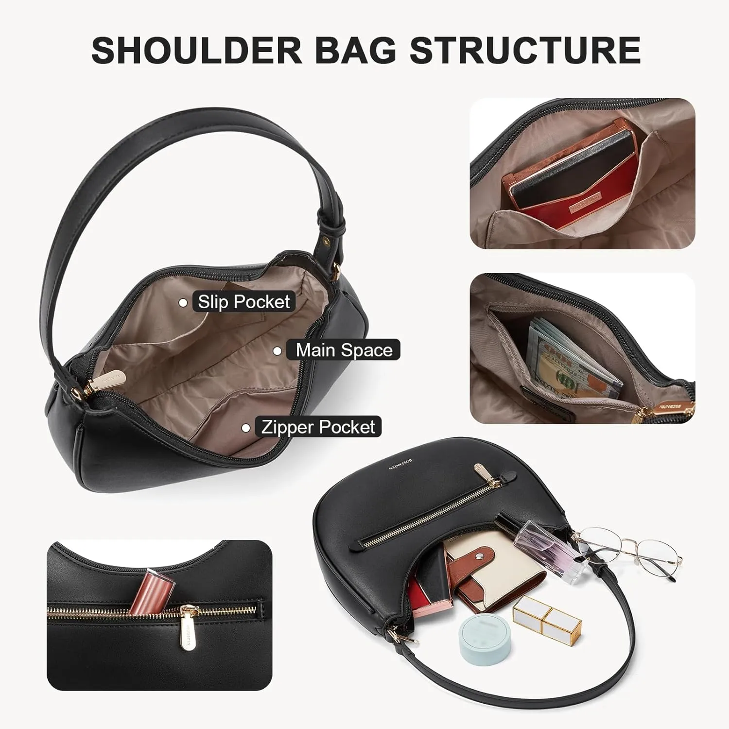 BOSTANTEN Small Purses for Women Trendy Cresent Shoulder Bag Hobo Handbags