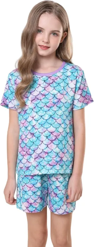 Bow Dream Rayon Bamboo Fiber Shorts and T-Shirt Set Cute Flower Print High Stretch,Girl Outfits for Toddler and Kids Clothes