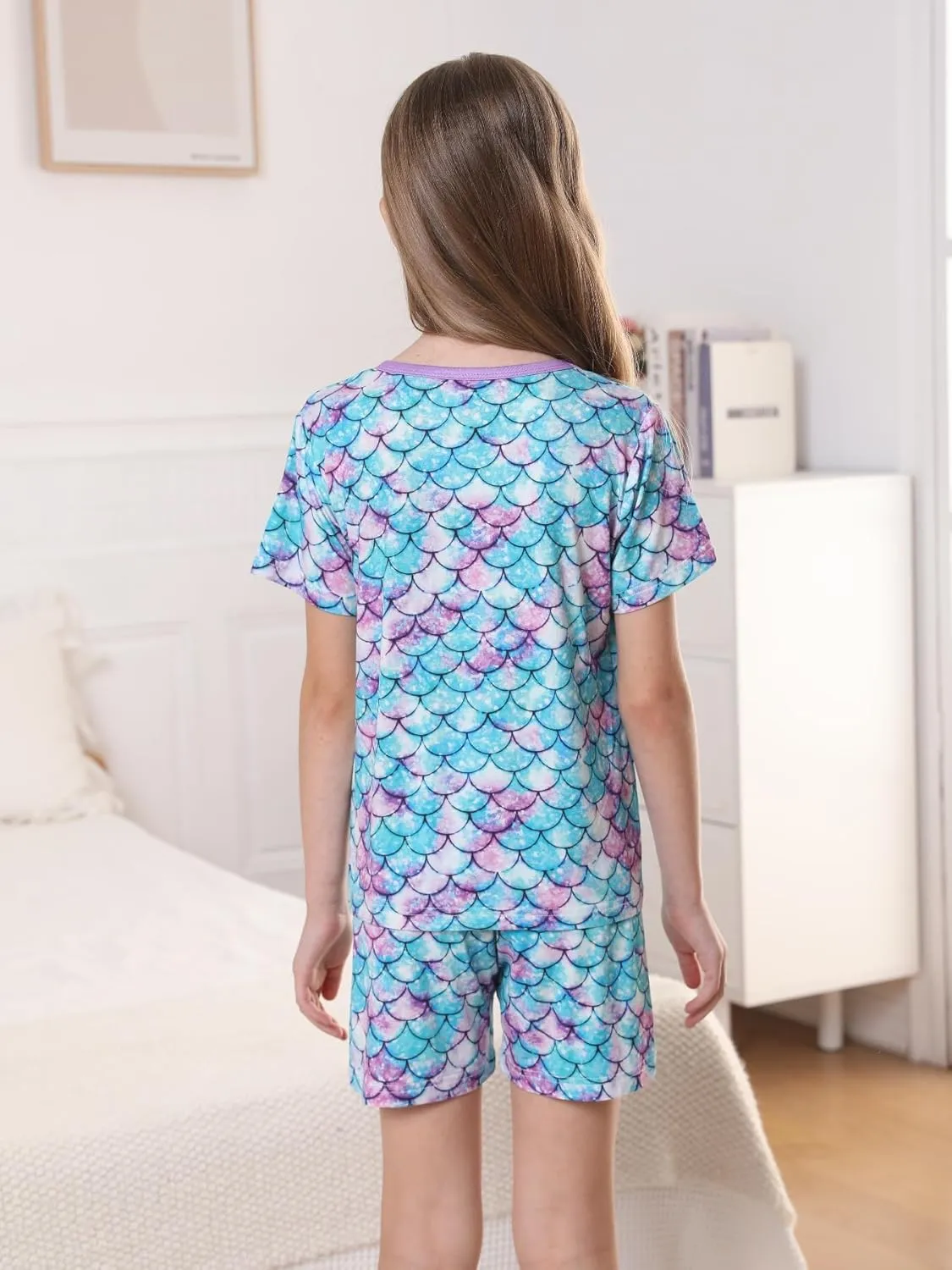 Bow Dream Rayon Bamboo Fiber Shorts and T-Shirt Set Cute Flower Print High Stretch,Girl Outfits for Toddler and Kids Clothes