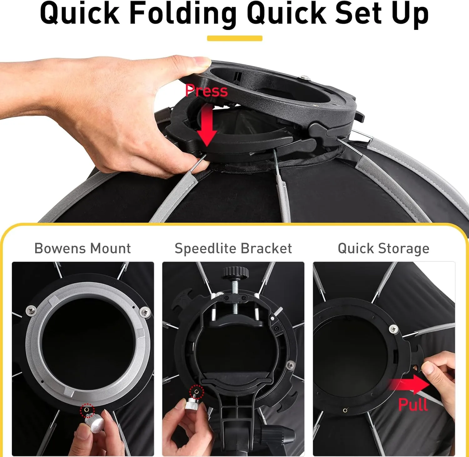 Bowens Mount Softbox 24''/60CM Handheld Quick Set-up, S-Type Bracket Compatible with Godox Canon Sony Fuji YongNuo Flash AD200PRO V1 TT600 V860III 430EXIII SB500 YN320EX YN560