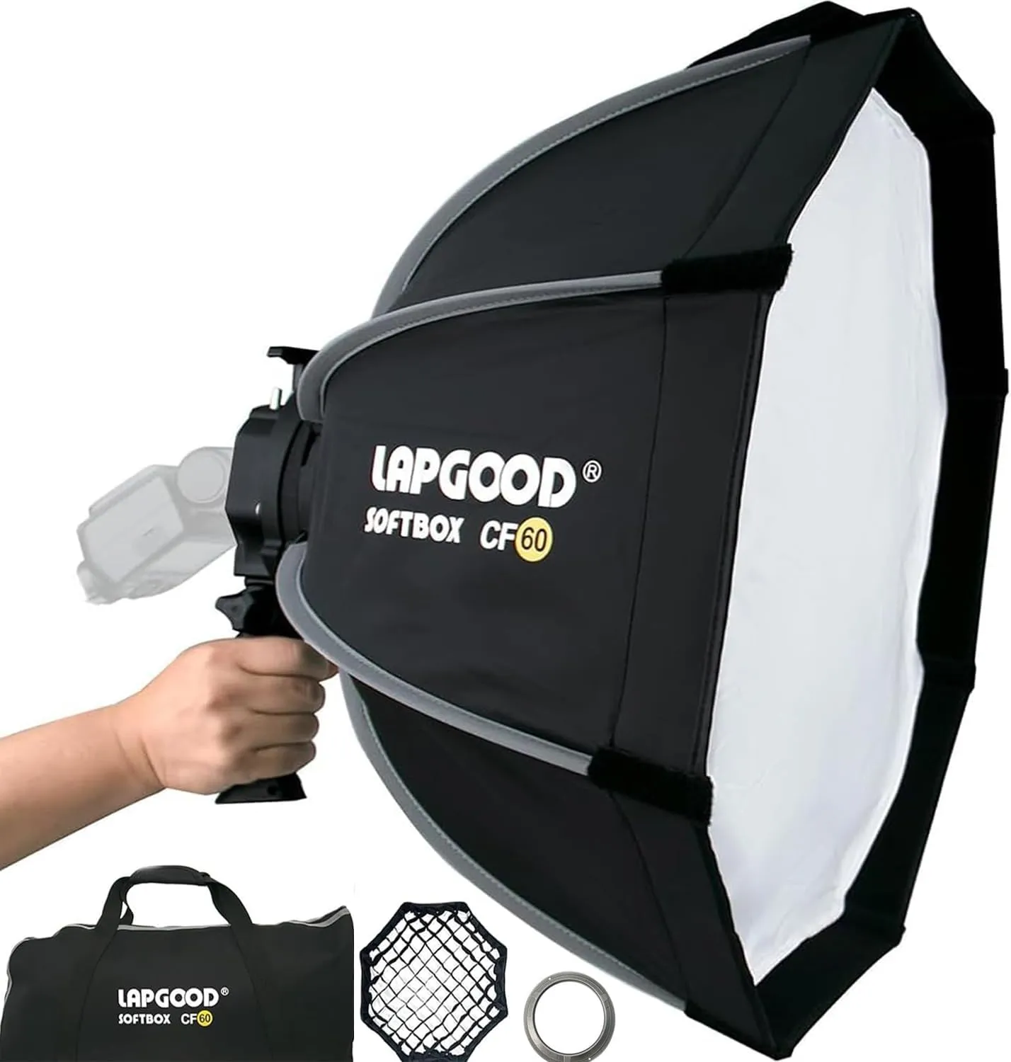 Bowens Mount Softbox 24''/60CM Handheld Quick Set-up, S-Type Bracket Compatible with Godox Canon Sony Fuji YongNuo Flash AD200PRO V1 TT600 V860III 430EXIII SB500 YN320EX YN560