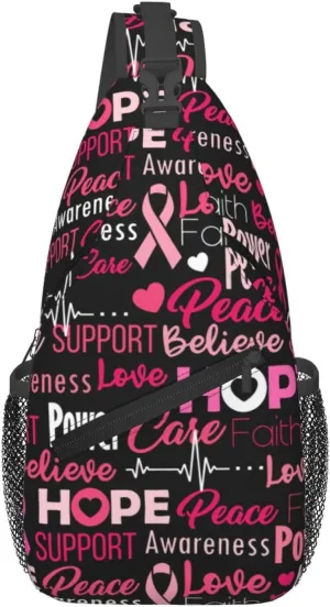Breast Cancer Awareness Sling Bag for women,Multipurpose Crossbody Chest Bag Sports Sling Bag for Hiking Travel