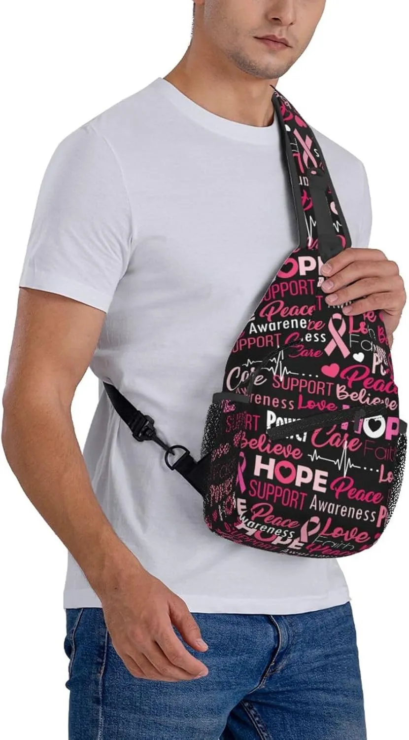 Breast Cancer Awareness Sling Bag for women,Multipurpose Crossbody Chest Bag Sports Sling Bag for Hiking Travel