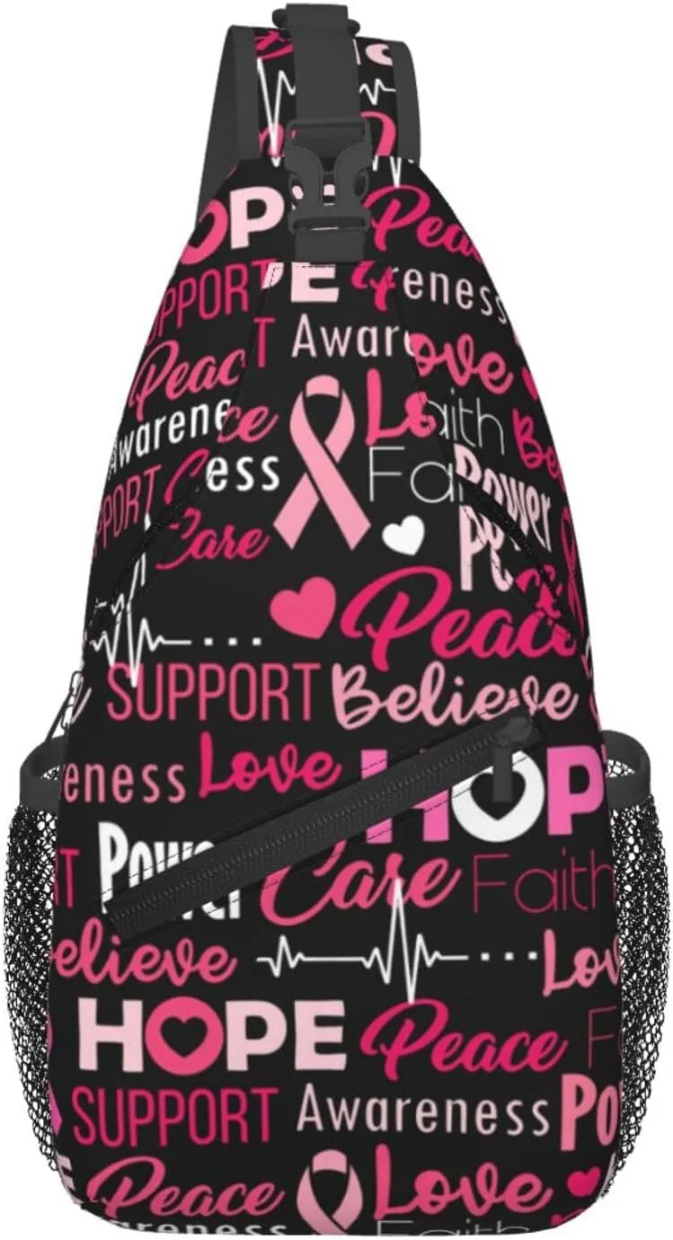 Breast Cancer Awareness Sling Bag for women,Multipurpose Crossbody Chest Bag Sports Sling Bag for Hiking Travel