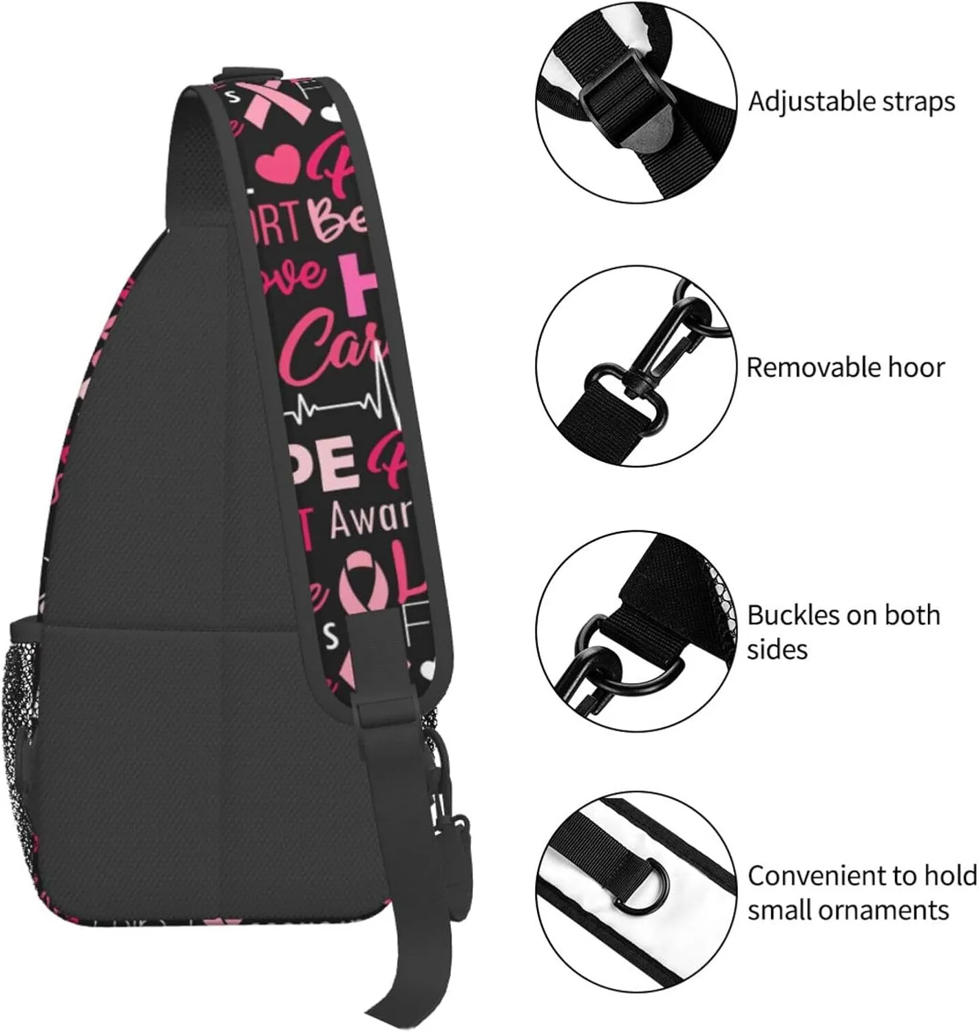 Breast Cancer Awareness Sling Bag for women,Multipurpose Crossbody Chest Bag Sports Sling Bag for Hiking Travel