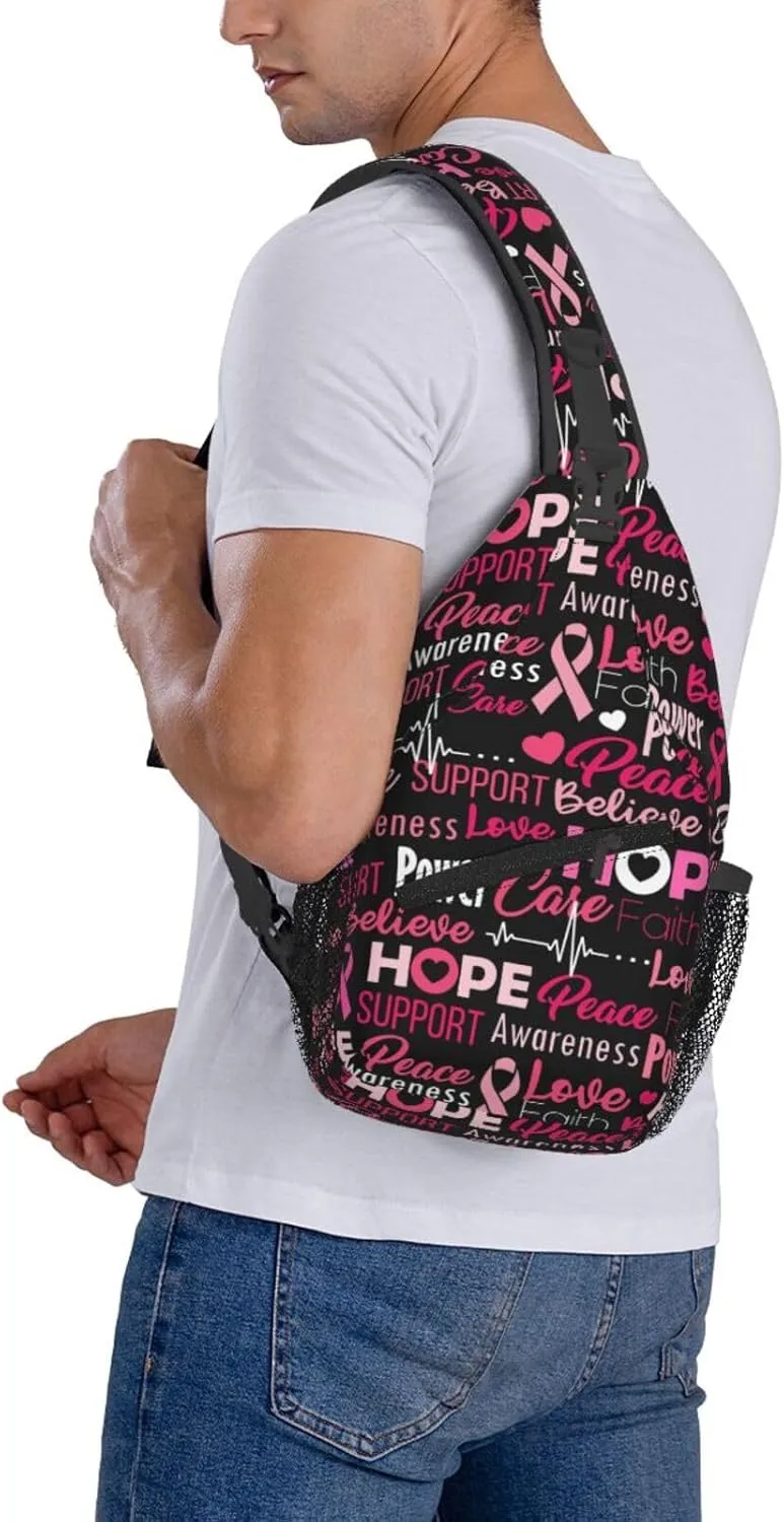Breast Cancer Awareness Sling Bag for women,Multipurpose Crossbody Chest Bag Sports Sling Bag for Hiking Travel