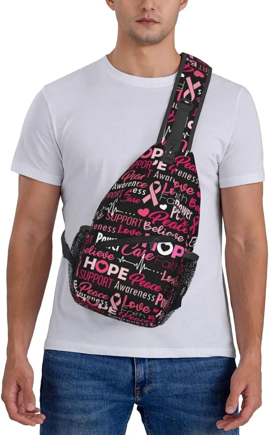 Breast Cancer Awareness Sling Bag for women,Multipurpose Crossbody Chest Bag Sports Sling Bag for Hiking Travel