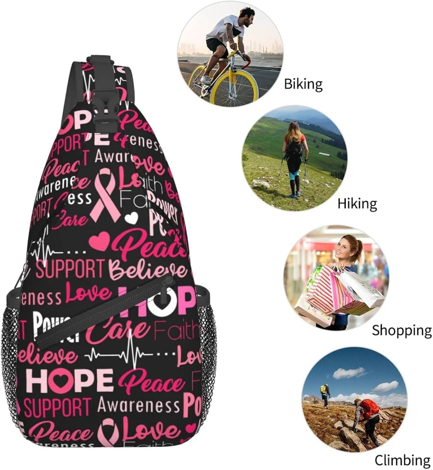Breast Cancer Awareness Sling Bag for women,Multipurpose Crossbody Chest Bag Sports Sling Bag for Hiking Travel