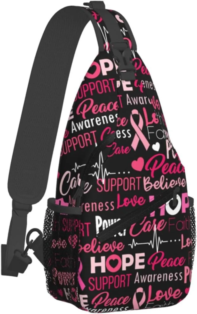 Breast Cancer Awareness Sling Bag for women,Multipurpose Crossbody Chest Bag Sports Sling Bag for Hiking Travel