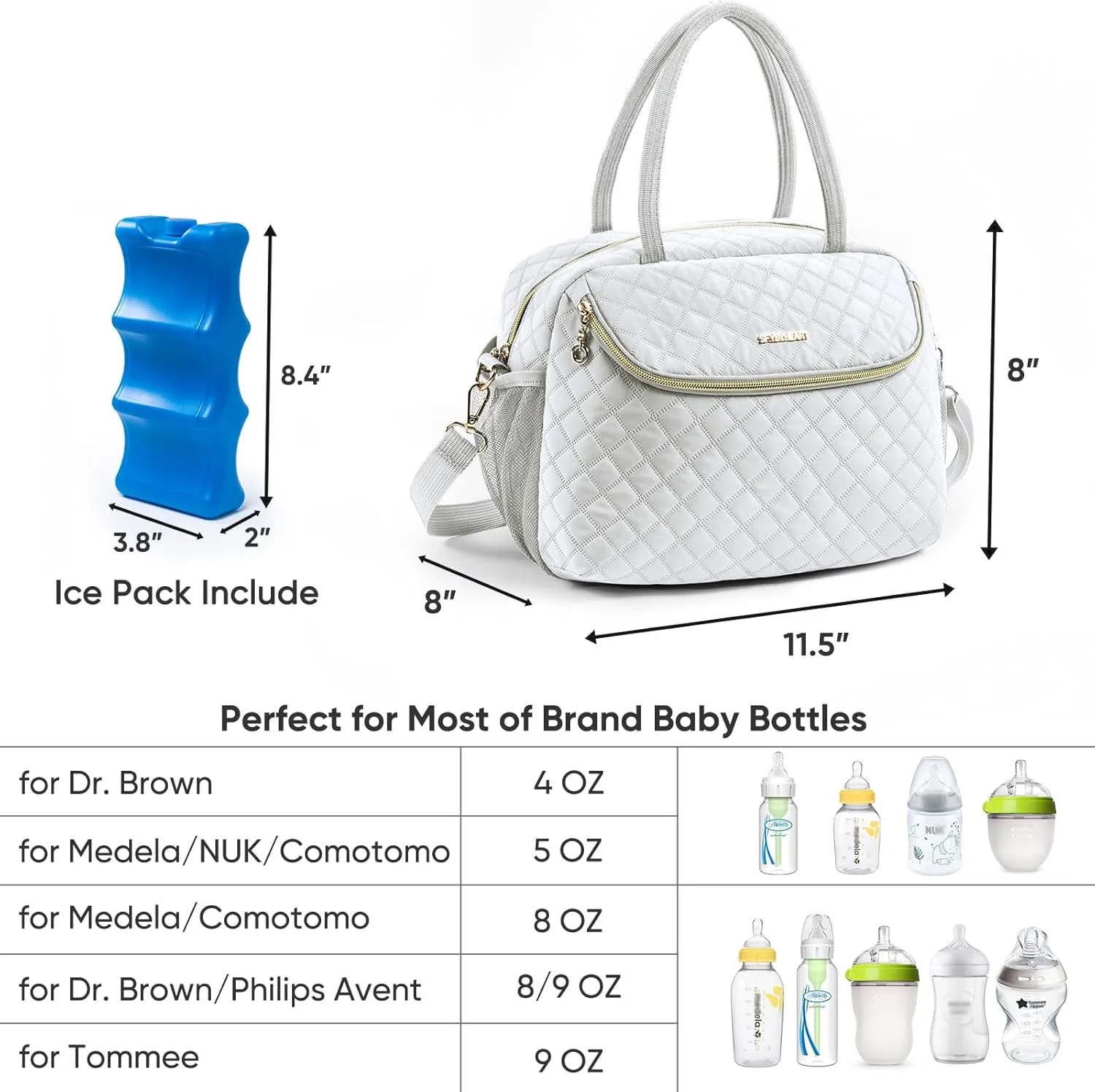 Breastmilk Cooler Travel Bag with 2pcs Wipes Dispensers and Ice Pack - Baby Bottle Cooler for 6 Bottles Up to 9 Ounce