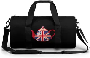 British Tea UK Teapot Union Jack Flag Lightweight Gym Bag for Men Women Travel Duffel Bag Sports Workout Bag with Adjustable Strap
