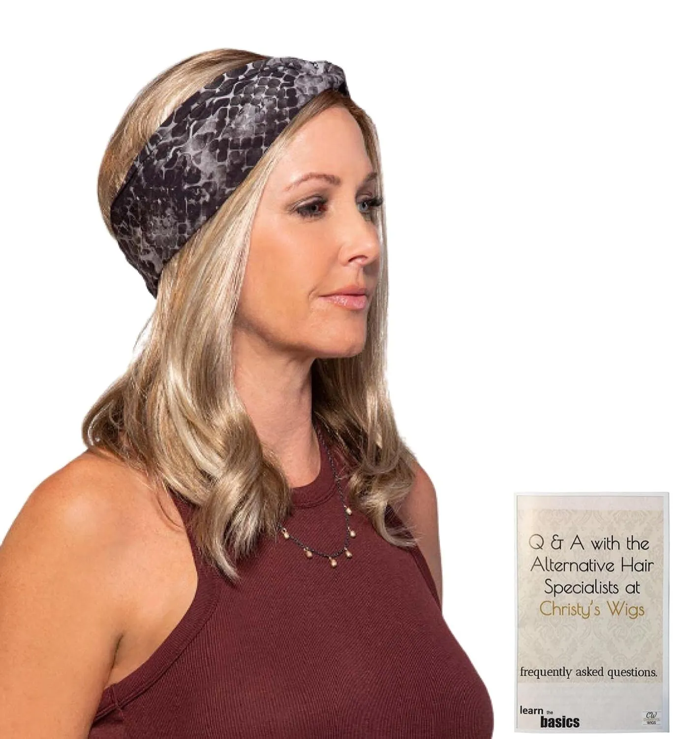 Bundle - 2 Items: Print Softie Accent Headband by Jon Renau (Item #1), Christy's Wigs Q & A Booklet (Item #2) - Color: Onyx Trails
