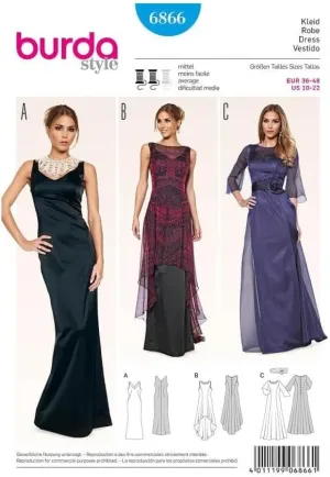 Burda B6866 Evening Dress Sewing Pattern 19 x 13 cm 36-48