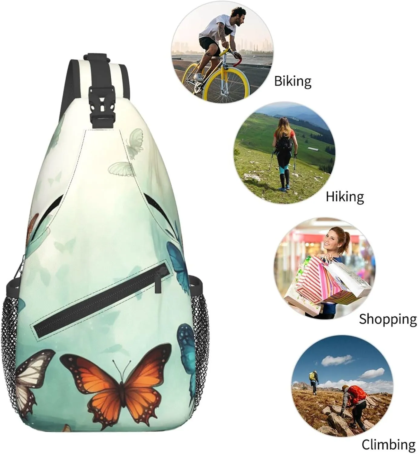 Butterflies Sling Bag Backpack For Men Cross Chest Bag Crossbody Shoulder Bag Travel Hiking Daypack