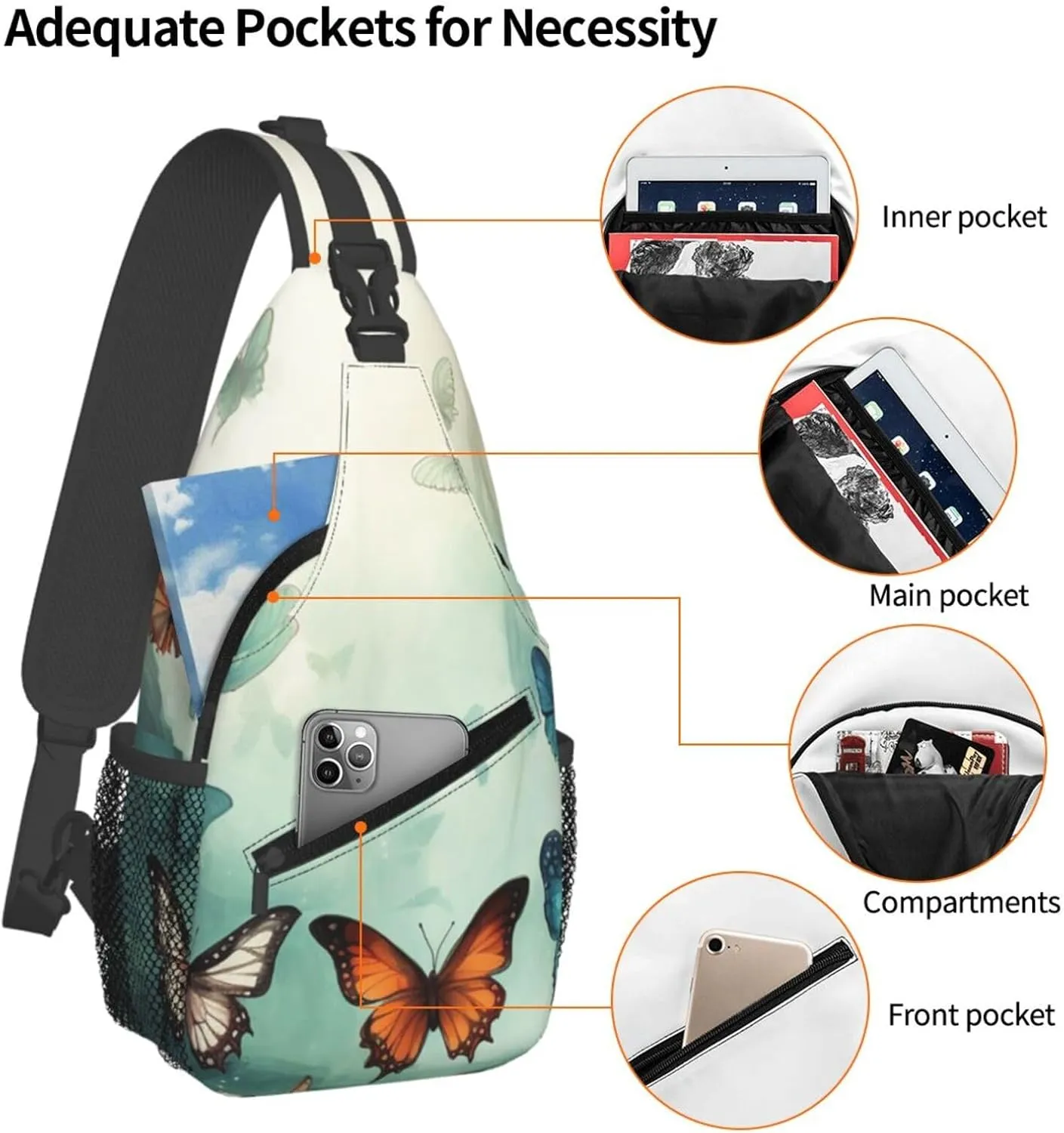 Butterflies Sling Bag Backpack For Men Cross Chest Bag Crossbody Shoulder Bag Travel Hiking Daypack