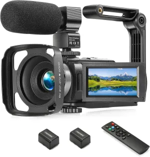 Camcorder FHD 1080P Video Camera for YouTube with 30FPS 36MP 3.0 Inch 270 Degree Rotation LCD, 16X Digital Zoom Vlogging Camera for Beginners with 2 Batteries Microphone, Remote, Stabilizer, Lens Hood