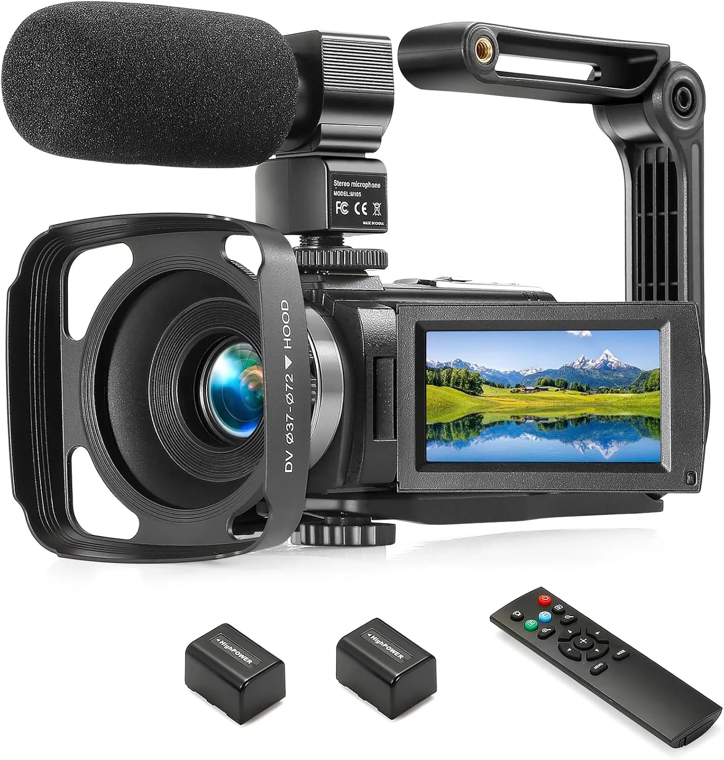 Camcorder FHD 1080P Video Camera for YouTube with 30FPS 36MP 3.0 Inch 270 Degree Rotation LCD, 16X Digital Zoom Vlogging Camera for Beginners with 2 Batteries Microphone, Remote, Stabilizer, Lens Hood