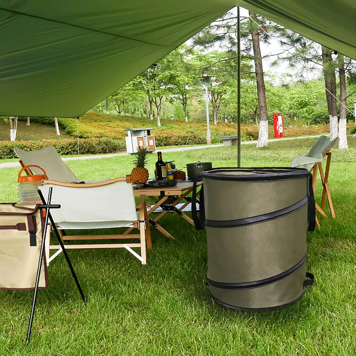 Camping Trash Can, Pop-Up Trash Can/Recycle Bin, Car Garbage Can,Reusable Outdoor Trash Garden Yard Trash Bag Foldable Camping Recycling Bin (Green10gallons)