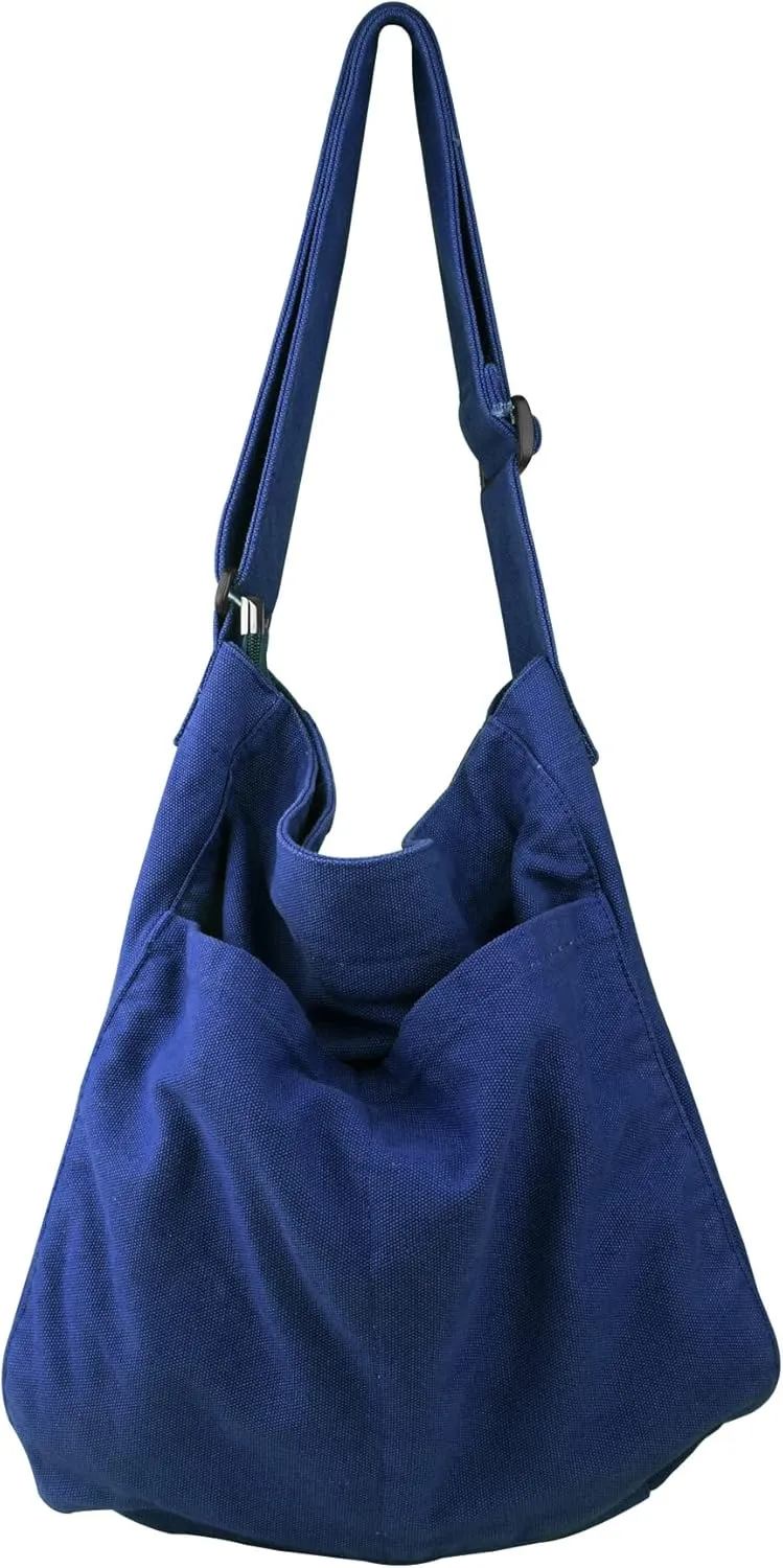 Canvas Hobo Crossbody Shoulder Tote Bag for Women and Men W/Multi-pocket Casual Purse Messenger Bags Travel Work