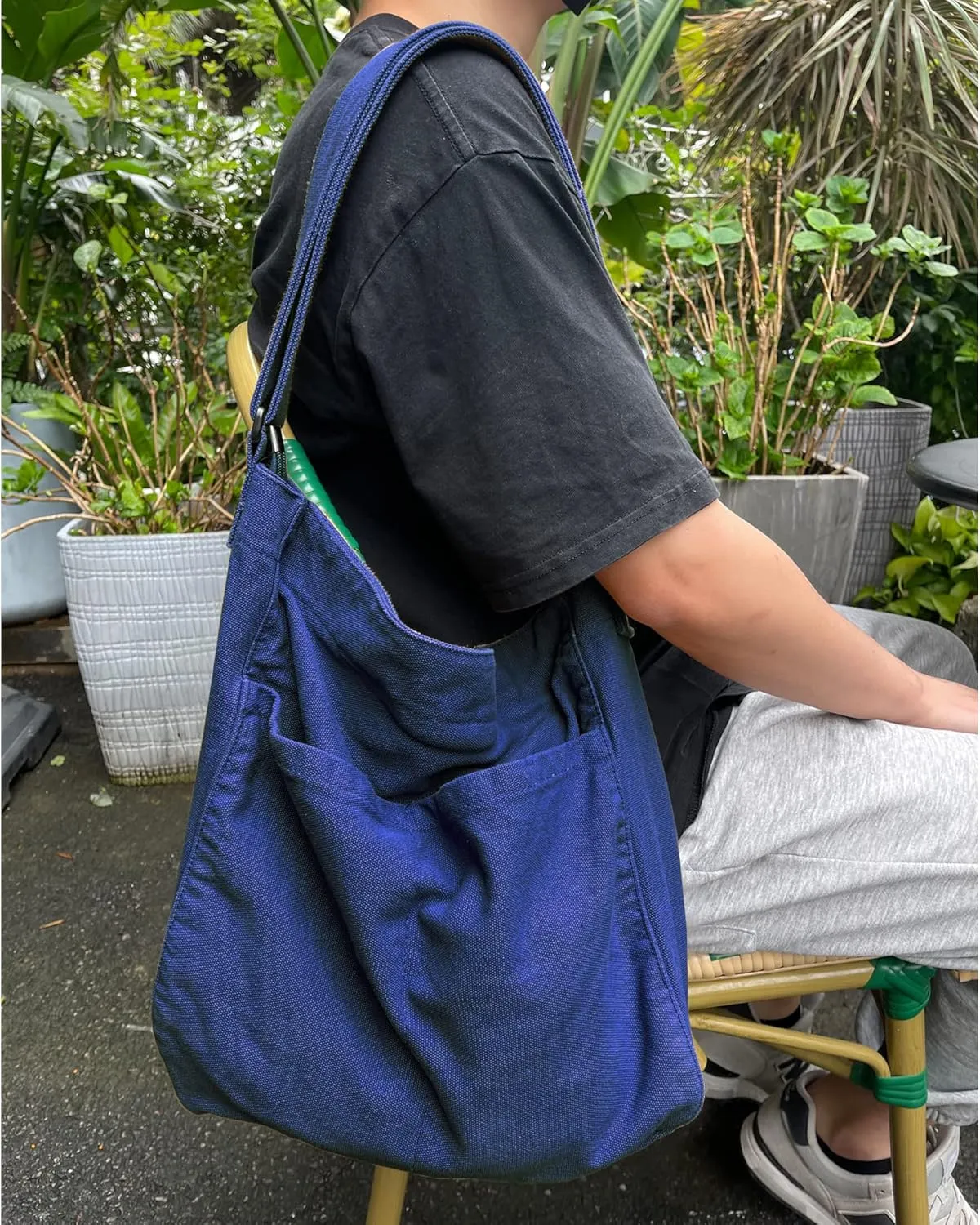Canvas Hobo Crossbody Shoulder Tote Bag for Women and Men W/Multi-pocket Casual Purse Messenger Bags Travel Work