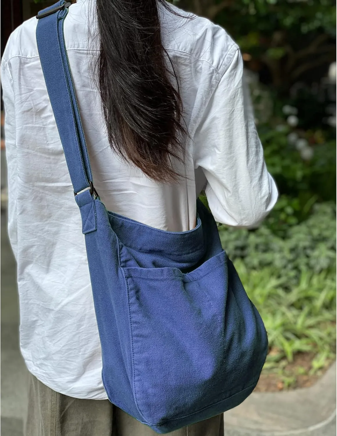 Canvas Hobo Crossbody Shoulder Tote Bag for Women and Men W/Multi-pocket Casual Purse Messenger Bags Travel Work