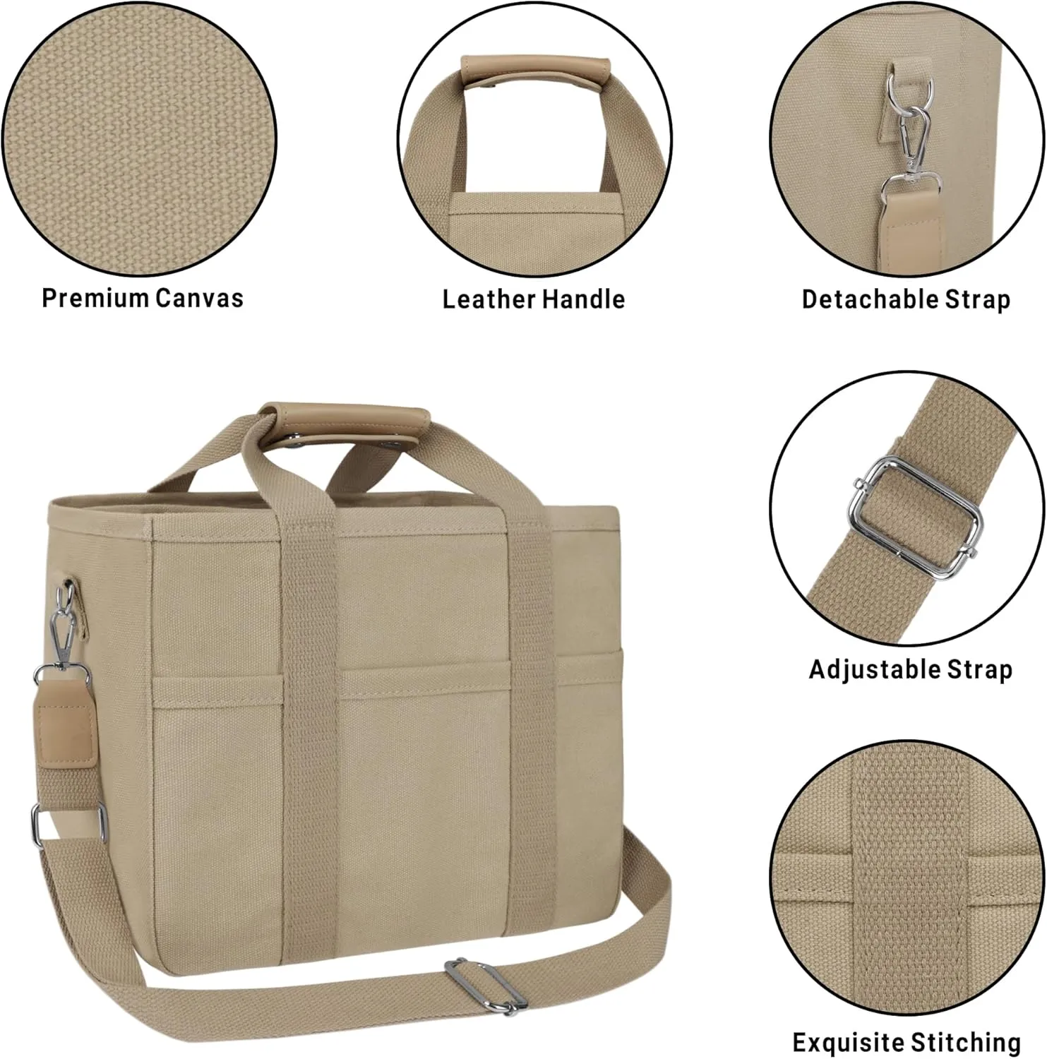 Canvas Tote Bag for Women Crossbody Tote Bag with Multi Pockets Casual Shoulder Bag Top Handle Handbag with Compartments