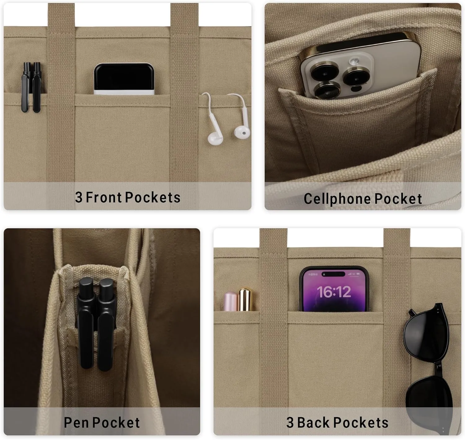 Canvas Tote Bag for Women Crossbody Tote Bag with Multi Pockets Casual Shoulder Bag Top Handle Handbag with Compartments