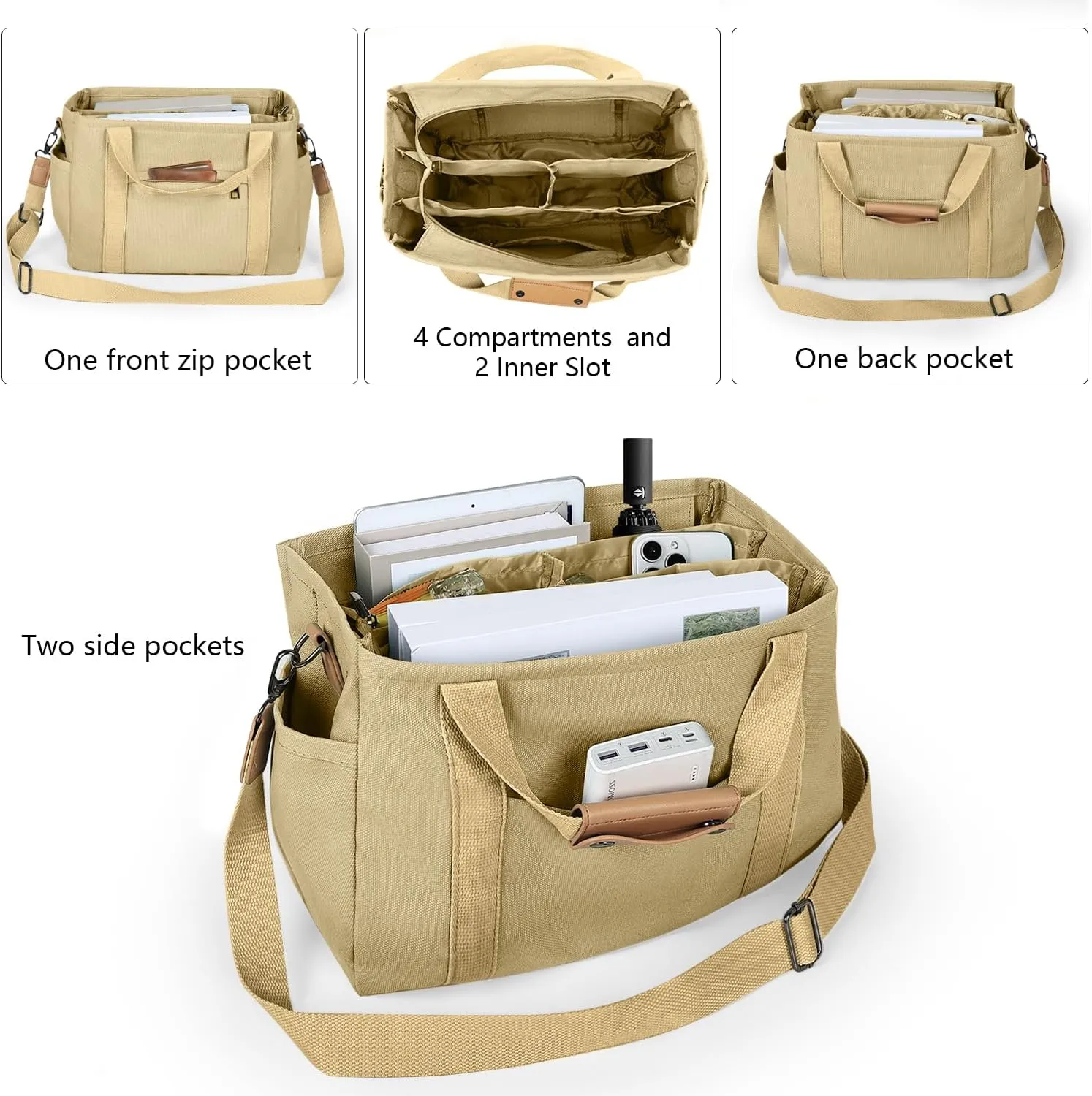 Canvas Tote Bag with Multiple Pockets for Women, Cute Crossbody Shoulder Bag Casual Hobo Messenger Purse Handbag