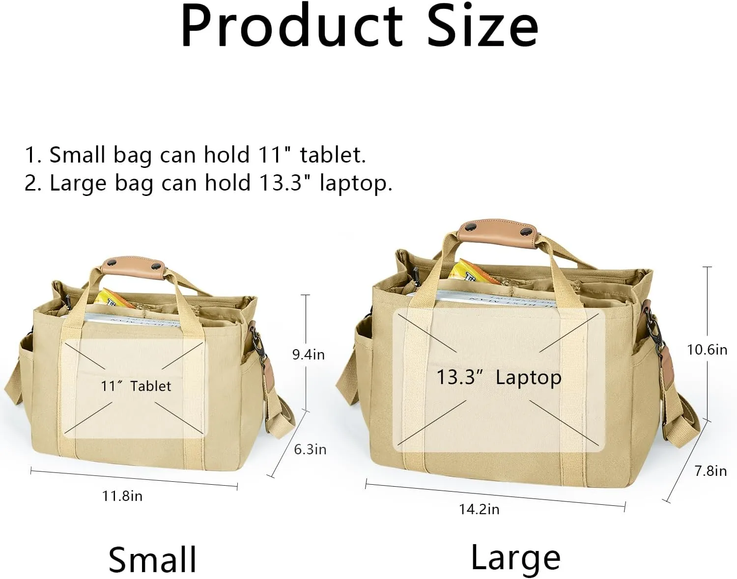 Canvas Tote Bag with Multiple Pockets for Women, Cute Crossbody Shoulder Bag Casual Hobo Messenger Purse Handbag