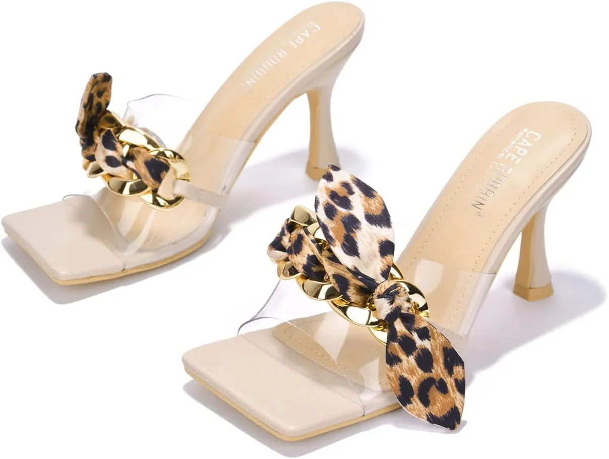 Cape Robbin Women's Stiletto Heels - Transparent Square Open Toe Sandals with Bow Accent (Concur)