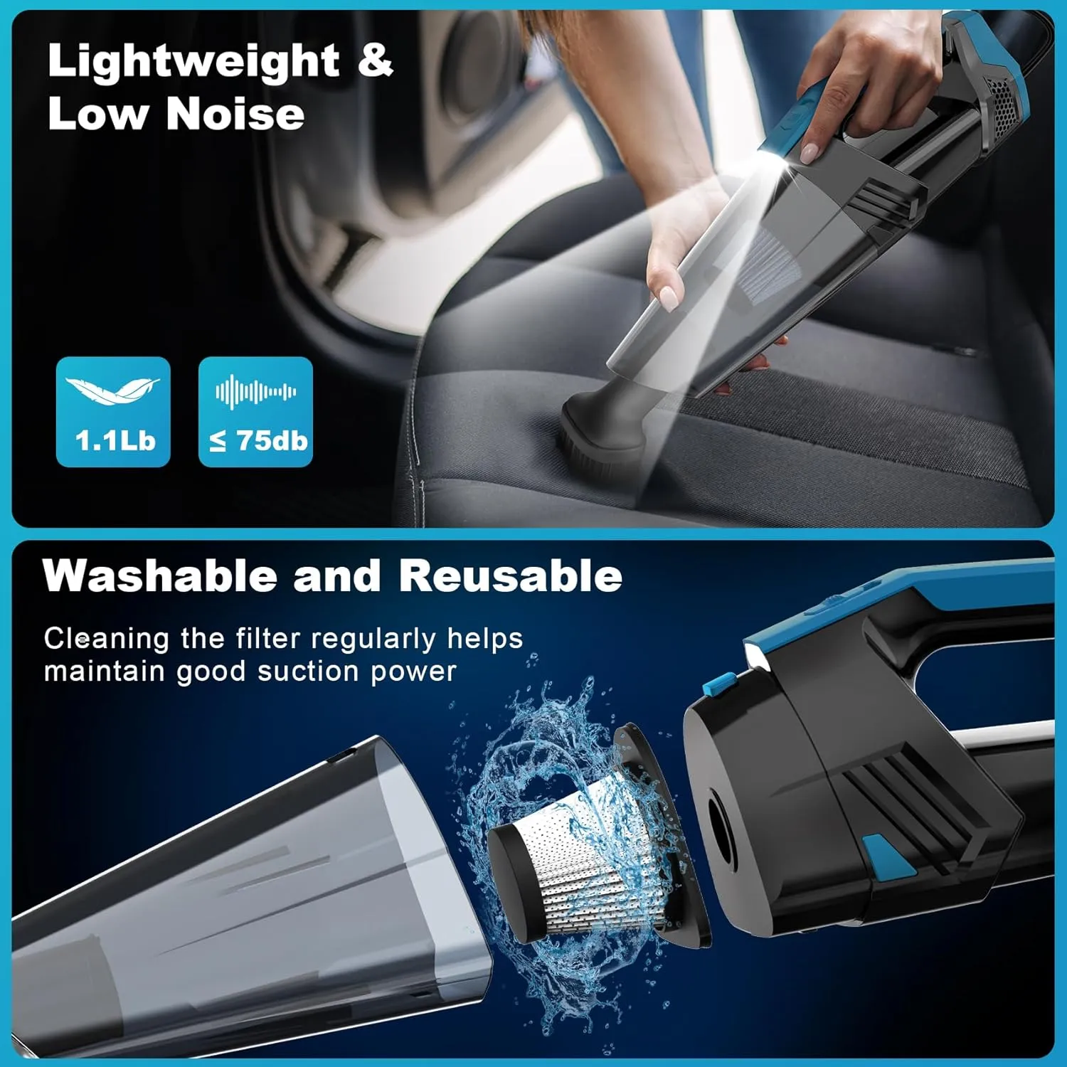 Car Vacuum Cleaner - Portable Handheld Vacuum High Power with 16.4ft Cord, Bag, LED Light & Attachments - DC 12V High Power Small Vacuum for Car, RV, Boats, Travel