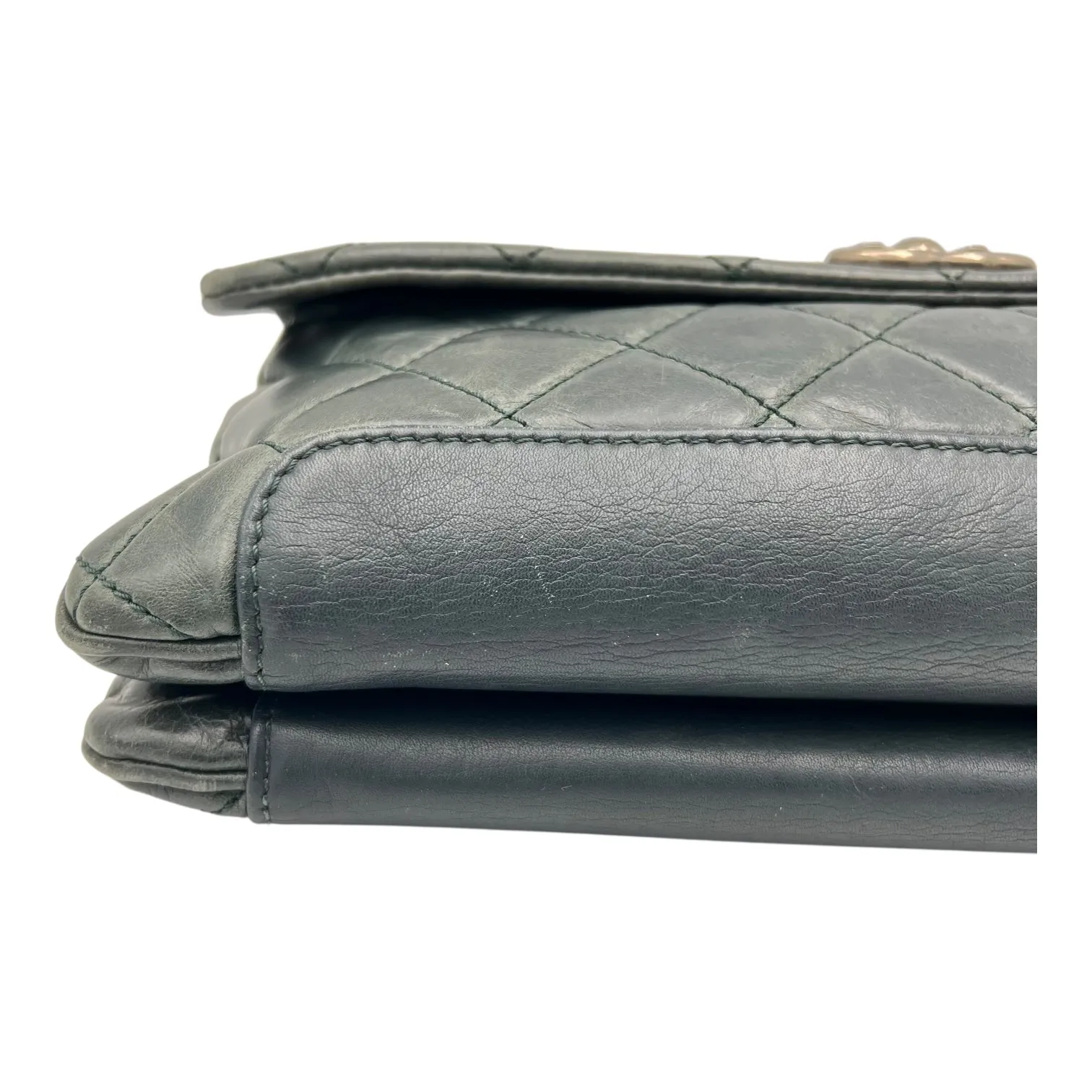 CC Crossbody Bag Green in Calfskin, Ruthenium hardware