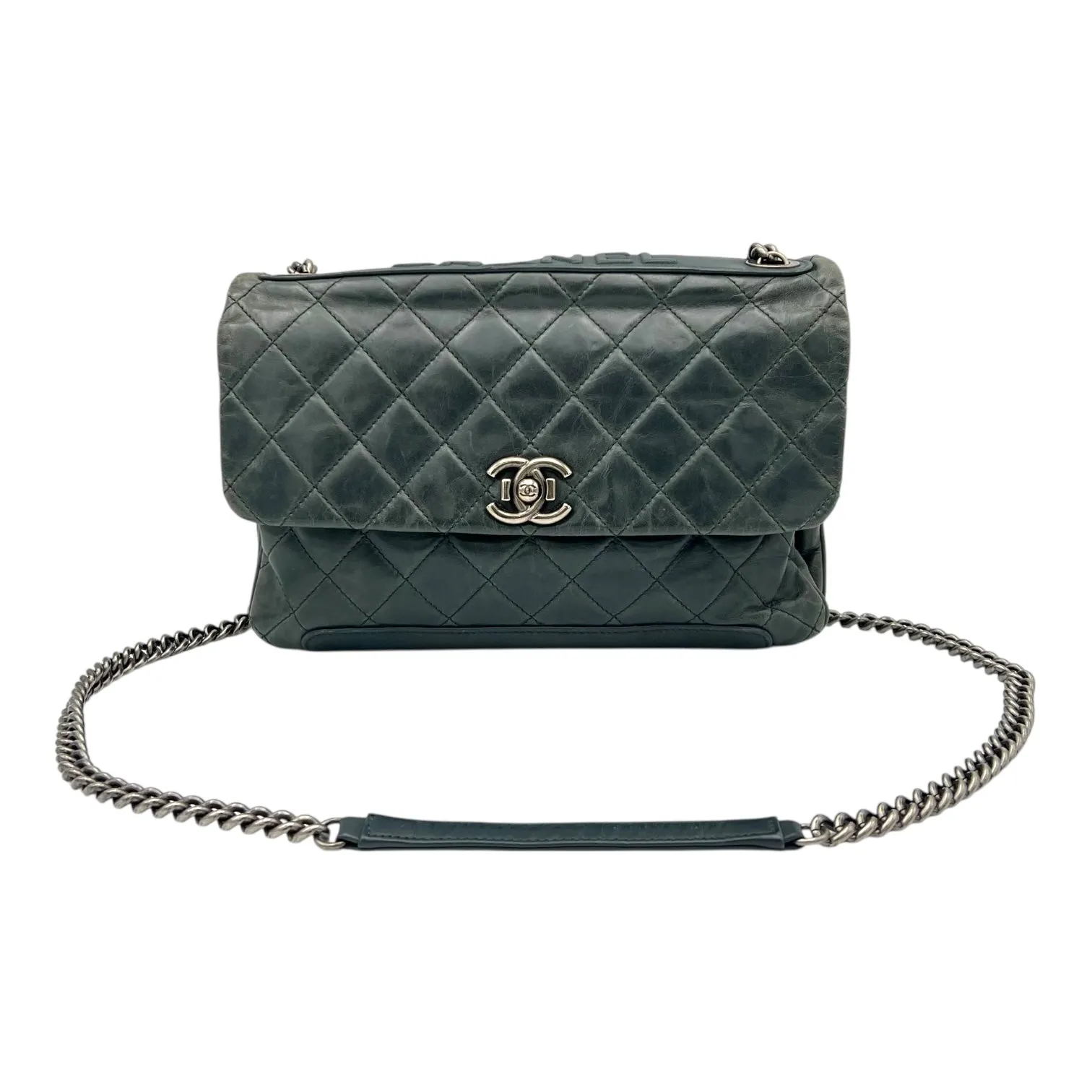 CC Crossbody Bag Green in Calfskin, Ruthenium hardware