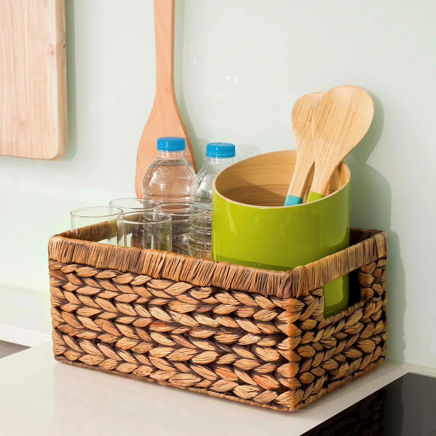 CENBOSS Wicker Baskets (Medium, Brown Wash, 1PC) Rattan Storage Baskets for Shelves, Woven Seagrass Holder