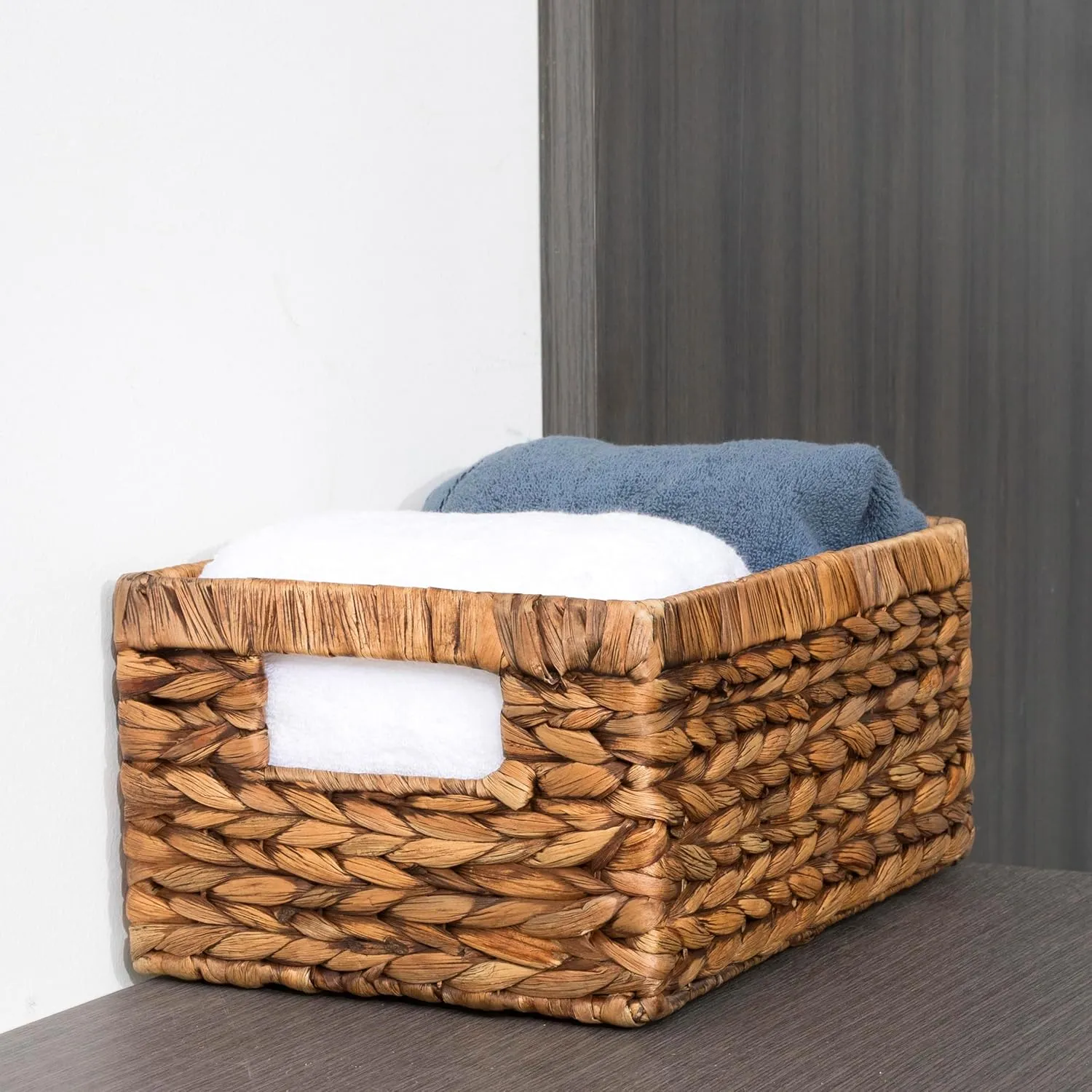CENBOSS Wicker Baskets (Medium, Brown Wash, 1PC) Rattan Storage Baskets for Shelves, Woven Seagrass Holder