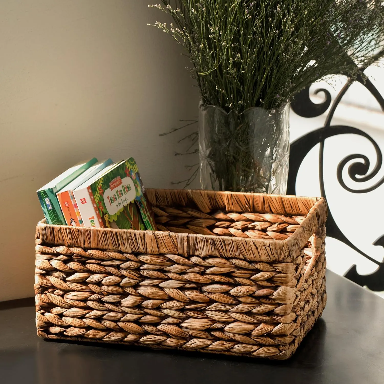 CENBOSS Wicker Baskets (Medium, Brown Wash, 1PC) Rattan Storage Baskets for Shelves, Woven Seagrass Holder