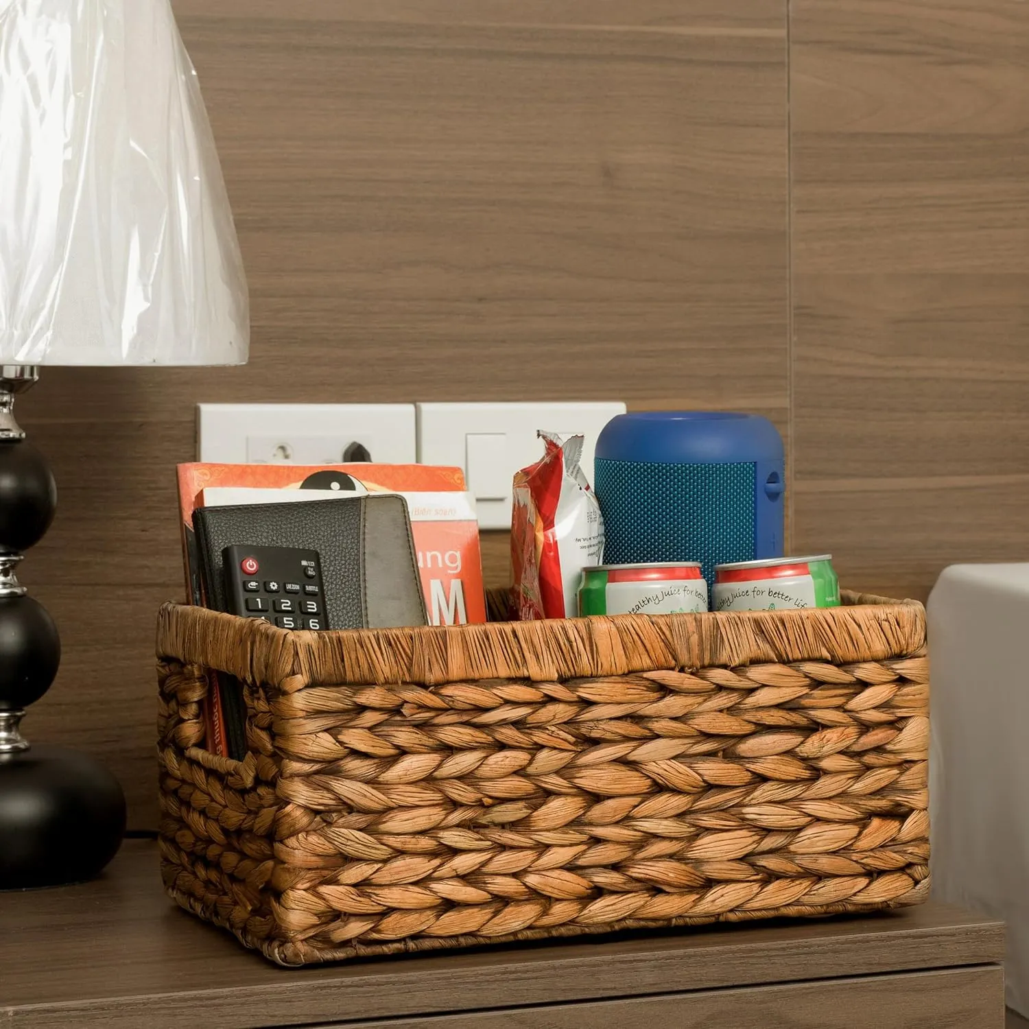 CENBOSS Wicker Baskets (Medium, Brown Wash, 1PC) Rattan Storage Baskets for Shelves, Woven Seagrass Holder