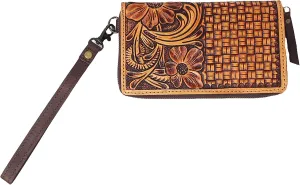 CHALLENGER Women's Western Basket Floral Tooled Leather Wallet Zippered Clutch 18RSW03